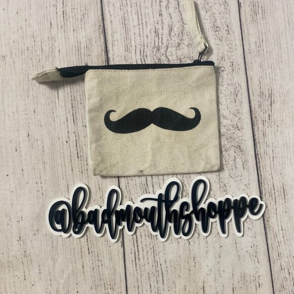 Vintage Y2K Millennium 00s Mustache Zip Canvas Coin Purse Card Pouch - Picture 1 of 7